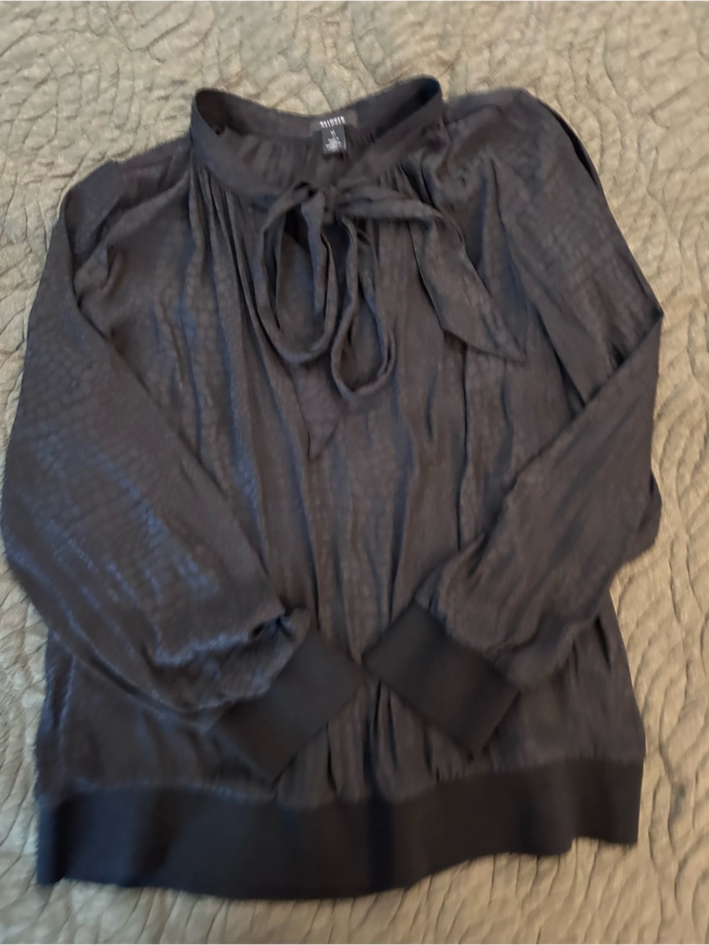 Halogen Black Long-Sleeve Blouse with Neck Tie